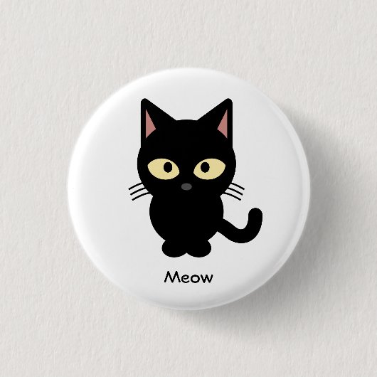 Niedlicher schwarze Katze Meow-Cartoon Button (Vorderseite)