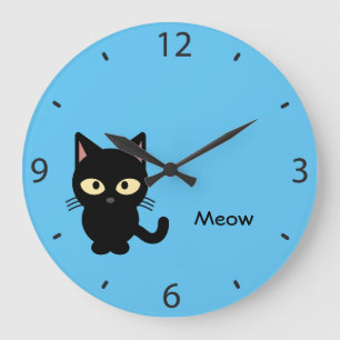 Niedlicher schwarze Katze Meow-Cartoon Große Wanduhr