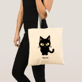 Niedlicher schwarze Katze Meow-Cartoon Tragetasche (Vorderseite (Produkt))