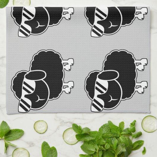 Niedlicher schwarze Schaf-Cartoon Küchentuch (Gefaltet)