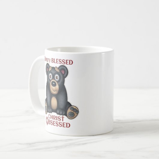 Niedlicher schwarzer Bär, Bärengesegneter Christus Kaffeetasse (Vorderseite Links)