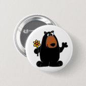 Niedlicher schwarzer Bär mit Narzissen-Cartoon Button (Vorne & Hinten)