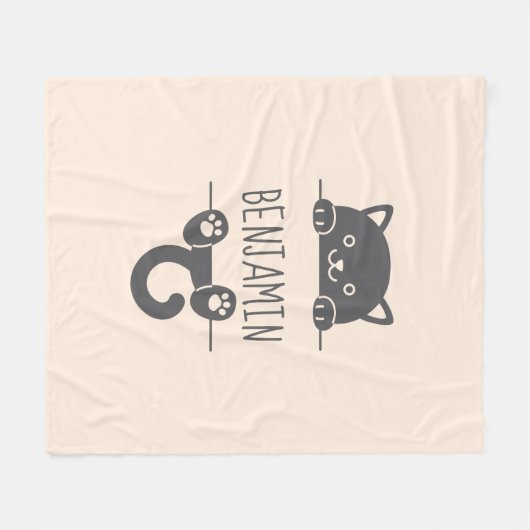 Niedlicher Schwarzer Cat Peeking hinter Individuel Fleecedecke (Vorderseite (Horizontal))