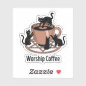 Niedlicher Schwarzer Cat und Kaffee, Kaffeeküchen  Aufkleber (Blatt)