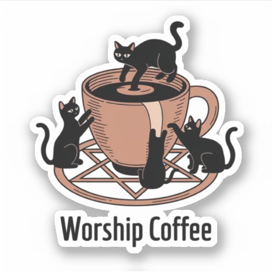 Niedlicher Schwarzer Cat und Kaffee, Kaffeeküchen  Aufkleber (Vorderseite)
