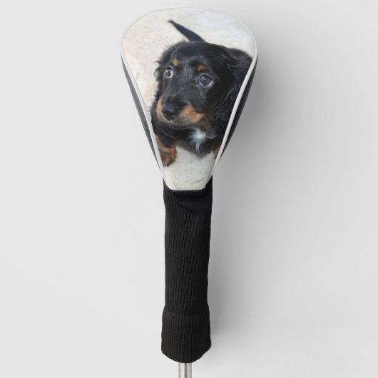 Niedlicher schwarzer Dackel Welpenhund Golf Headcover (Vorderseite)