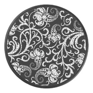 Niedlicher schwarzer dalmatinischer Blume Eishockey Puck