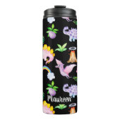 Niedlicher Schwarzer Dinosaurier Regenbogen Wasser Thermosbecher (Vorderseite)