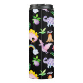 Niedlicher Schwarzer Dinosaurier Regenbogen Wasser Thermosbecher (Rückseite)