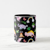 Niedlicher Schwarzer Dinosaurier Regenbogen Wasser Zweifarbige Tasse (Mittel)