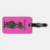 Niedlicher schwarzer Flower Chat Rosa Personalisie Gepäckanhänger (Rückseite horizontal)