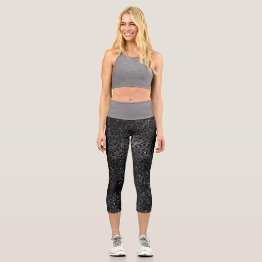 Niedlicher schwarzer Gepard Leopard Skin Capri Leggings (Vorderseite)