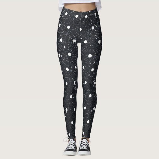 Niedlicher Schwarzer Glitzer White Polka Dot Patte Leggings (Vorderseite)