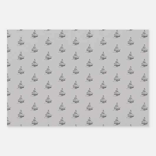 Niedlicher schwarzer Grauname Weihnachtsbaum Muste Geschenkpapier Set (Vorderseite 3)