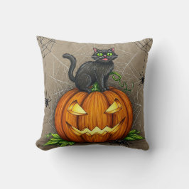 Niedlicher Schwarzer Hexenkatze Halloween Pumpkin  Kissen