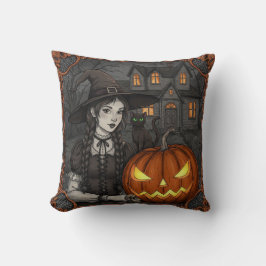 Niedlicher Schwarzer Hexenkatze Halloween Pumpkin Kissen