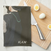 Niedlicher Schwarzer Hintergrund Foto Katze Hund Geschirrtuch (Viertel Falte)