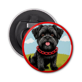 Niedlicher schwarzer Hund mit rotem Kollar im Cart Flaschenöffner