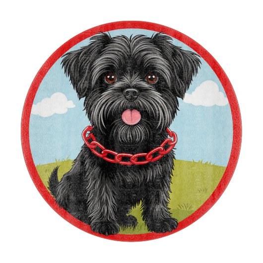 Niedlicher schwarzer Hund mit rotem Kollar im Cart Schneidebrett (Vorderseite)