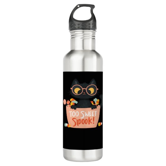 Niedlicher Schwarzer Katze Halloween Candy Too Swe Edelstahlflasche (Vorderseite)