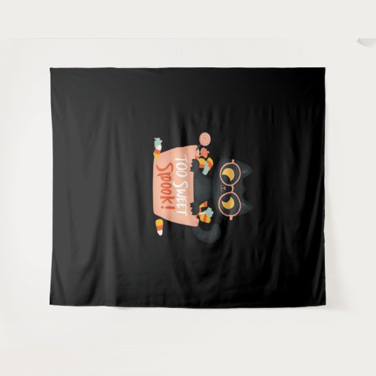 Niedlicher Schwarzer Katze Halloween Candy Too Swe Wandteppich (Vorderseite (Horizontal))