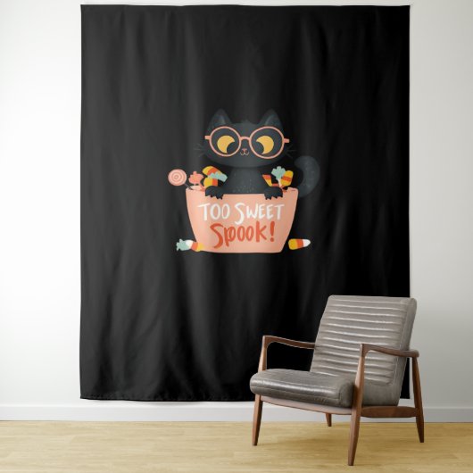 Niedlicher Schwarzer Katze Halloween Candy Too Swe Wandteppich (Beispiel)