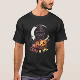 Niedlicher schwarzer Katzenkürbis creep It Real Cr T-Shirt