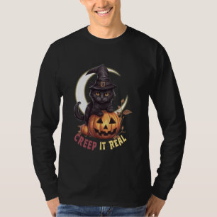 Niedlicher schwarzer Katzenkürbis creep It Real Cr T-Shirt