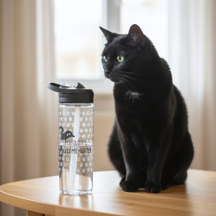 Niedlicher schwarzer Katzenname Paw druckt Wasserf Trinkflasche