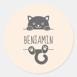 Niedlicher Schwarzer Katzensprung hinter dem Indiv Runder Aufkleber