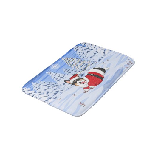 Niedlicher Schwarzer Korgi zu Weihnachten Weihnach Badematte (Schrägansicht)