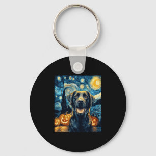 Niedlicher Schwarzer Labrador Hund Halloween Kürbi Schlüsselanhänger