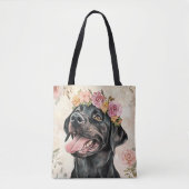 Niedlicher Schwarzer Labrador Retriever Hund Flora Tasche (Vorderseite)