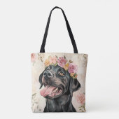 Niedlicher Schwarzer Labrador Retriever Hund Flora Tasche (Rückseite)
