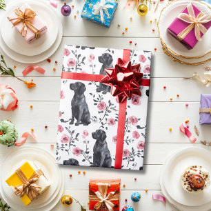 Niedlicher Schwarzer Labrador Retriever Hund Rosa  Geschenkpapier