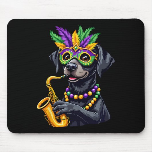 Niedlicher Schwarzer Labrador Retriever Saxophone Mousepad (Vorne)