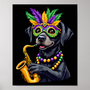 Niedlicher Schwarzer Labrador Retriever Saxophone  Poster