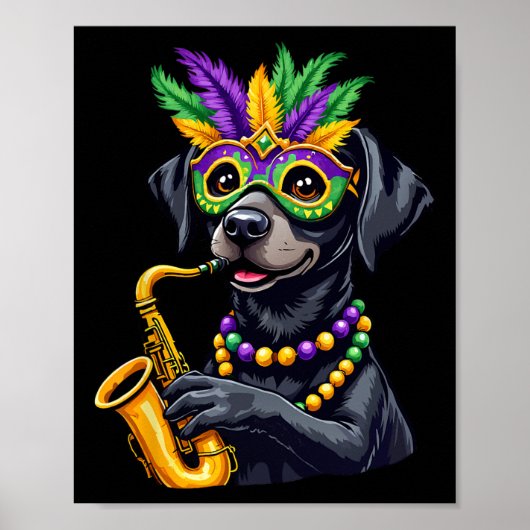 Niedlicher Schwarzer Labrador Retriever Saxophone  Poster (Vorne)