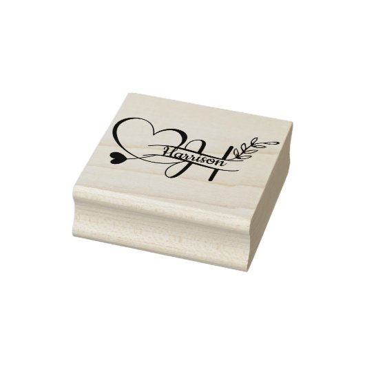 Niedlicher Schwarzer Letter H Monogram Heart Folis Gummistempel (Stempel)