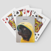 Niedlicher Schwarzer Mops Gelber Regenmantel Monog Spielkarten (Rückseite)