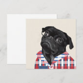 Niedlicher Schwarzer Mops Hund mit Brille und Karo (Vorne/Hinten)