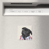 Niedlicher Schwarzer Mops Hund mit Brille und Karo Magnet (In Situ (Geschirrspüler))