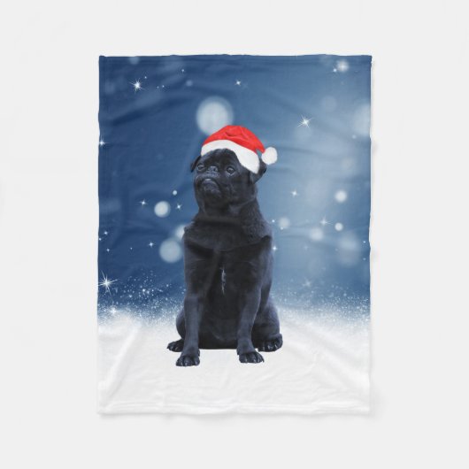 Niedlicher Schwarzer Mops Hund Weihnachten Weihnac Fleecedecke (Vorderseite)