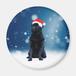 Niedlicher Schwarzer Mops Hund Weihnachten Weihnac Magnet