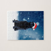 Niedlicher Schwarzer Mops Hund Weihnachten Weihnac Puzzle (Horizontal)
