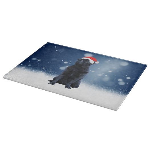 Niedlicher Schwarzer Mops Hund Weihnachten Weihnac Schneidebrett (Ecke)