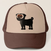 Niedlicher schwarzer Mops-Hut Truckerkappe (Vorderseite)
