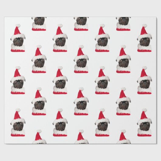 Niedlicher Schwarzer Mops in der Weihnachtsmannmüt Geschenkpapier (Flach)