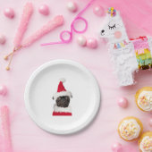 Niedlicher Schwarzer Mops in der Weihnachtsmannmüt Pappteller (Party)