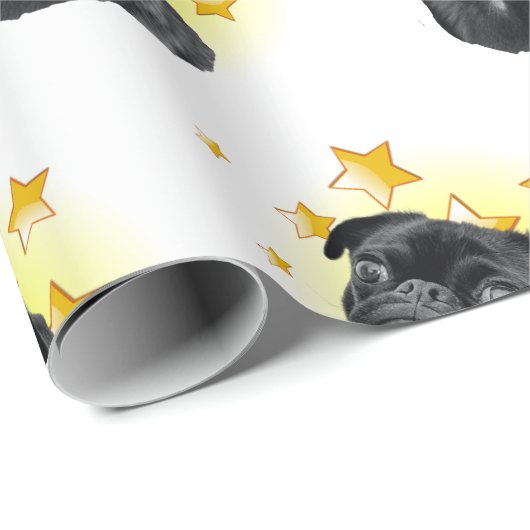 Niedlicher Schwarzer Mops ist ein Star Geschenkpapier (Rolleneckpunkt)